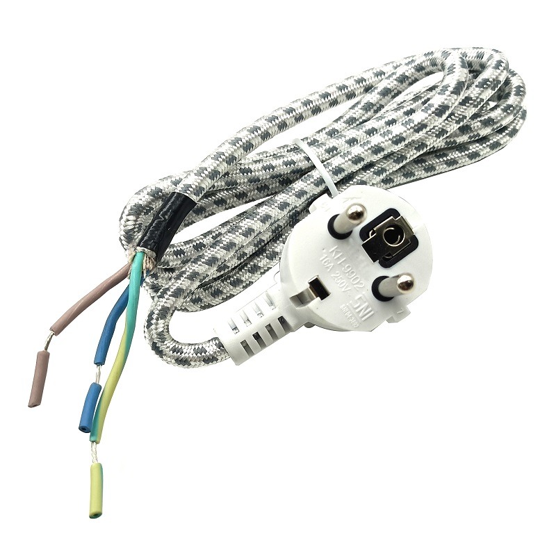 CEE7/7 Schuko Power Plug 3pin Iron Power Connection Cable with Protective Textil